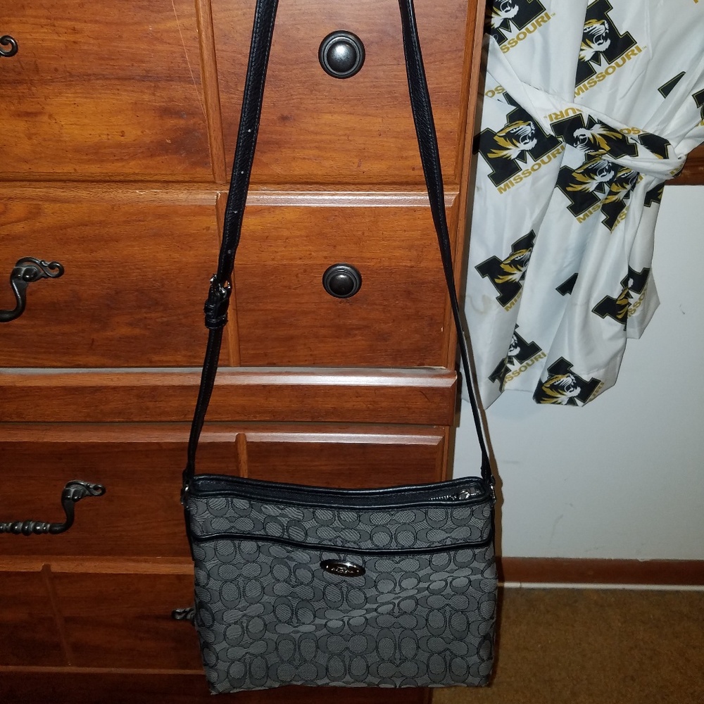 Black and grey Coach File Crossbody